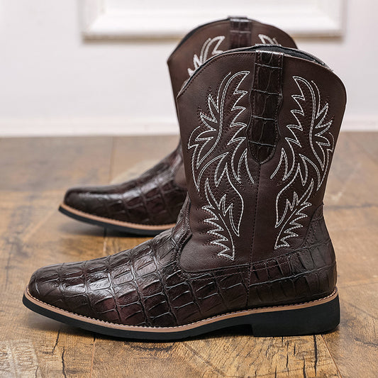 Vintage Embroidered Genuine Crocodile Leather Cowboy Boots