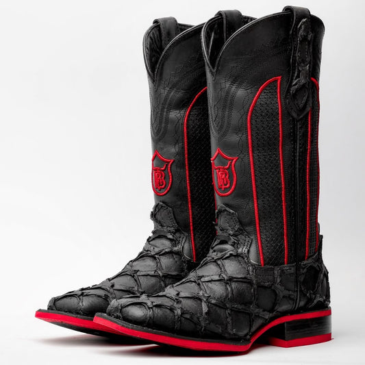 Black Cherry Pirarucu Leather Boots - Square Toe