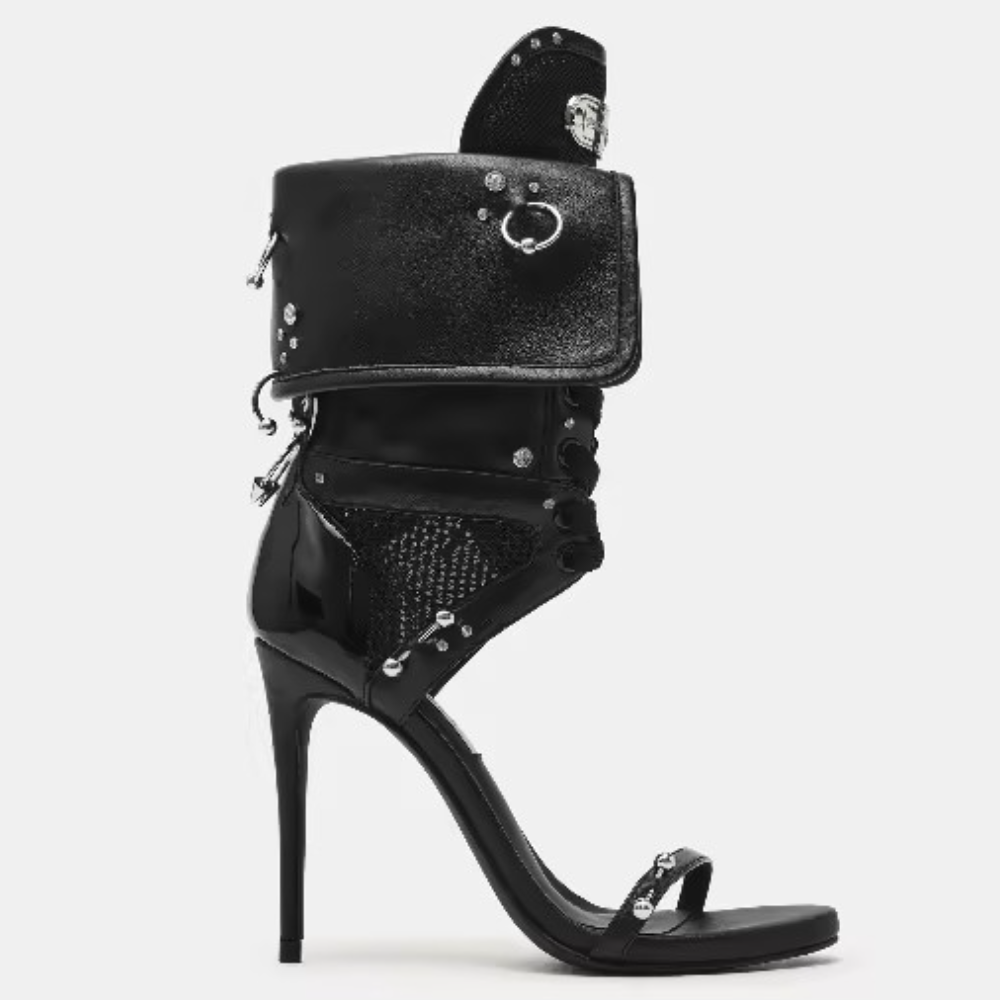 Black Studded Open-Toe High Heels
