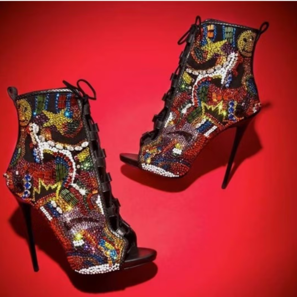 Colorful Rhinestone High-Heeled Sandals