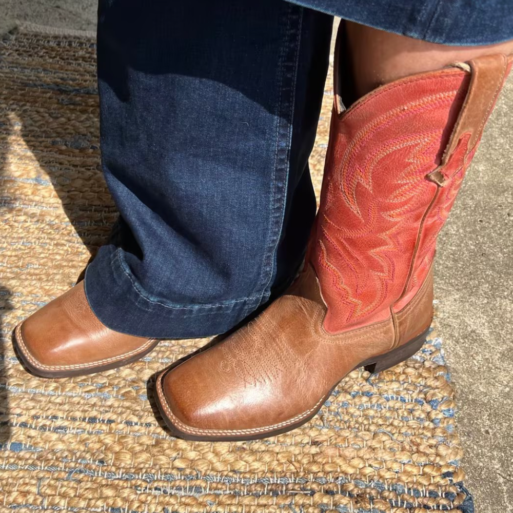 Tan leather Square-Toed Cowboy Boots