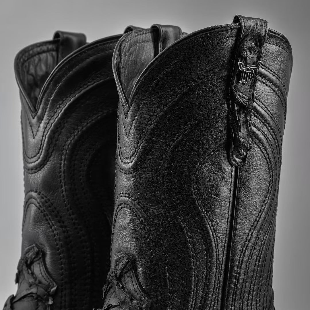 Matte Black Jumbo Pirarucu Leather Boots - Square Toe