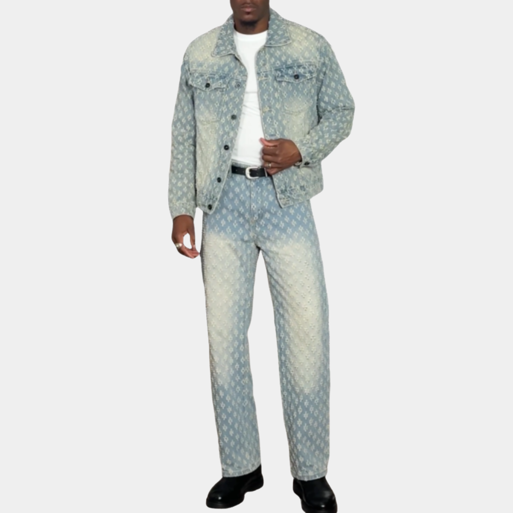 Blue Washed Denim Jacket & Pants Set