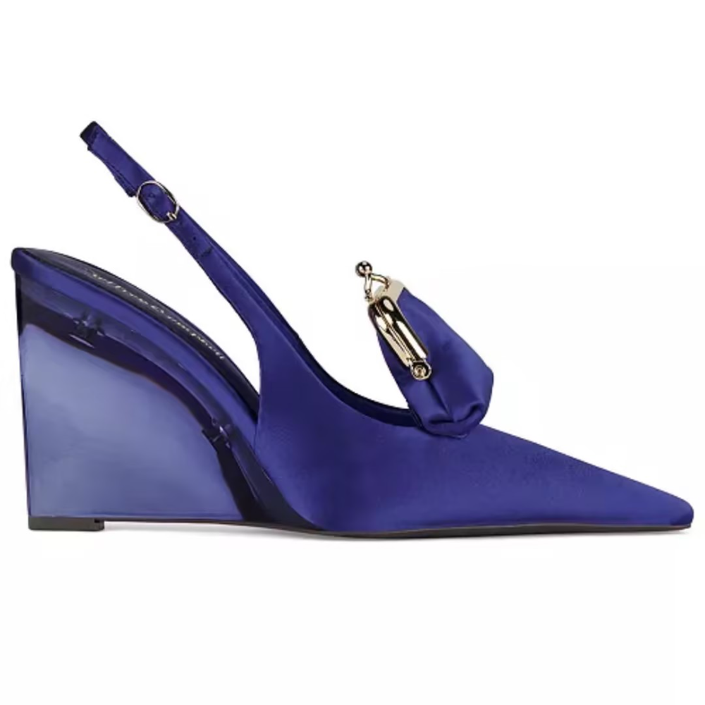 Women's Pay-Me Pointed-Tie Vinyl Wedge Pumps