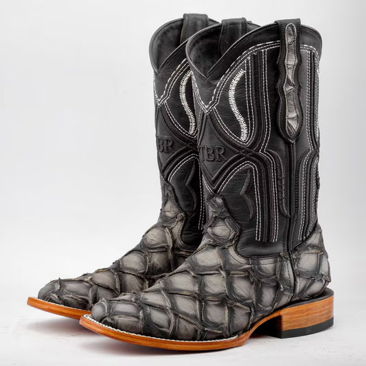Matte Rustic Eclipse Pirarucu Leather Boots - Square Toe