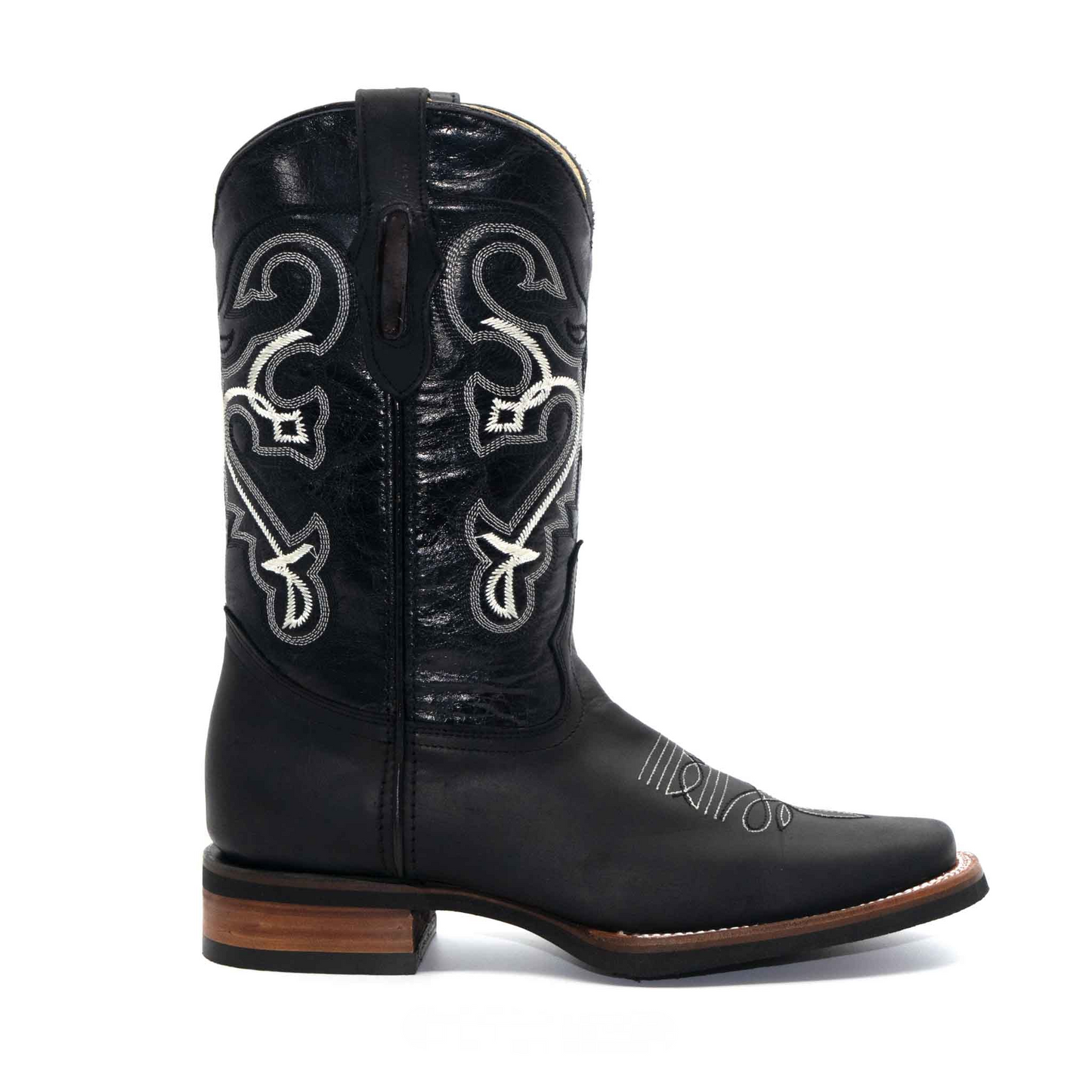 Crazy Black Square Toe Rubber Sole Leather Boot