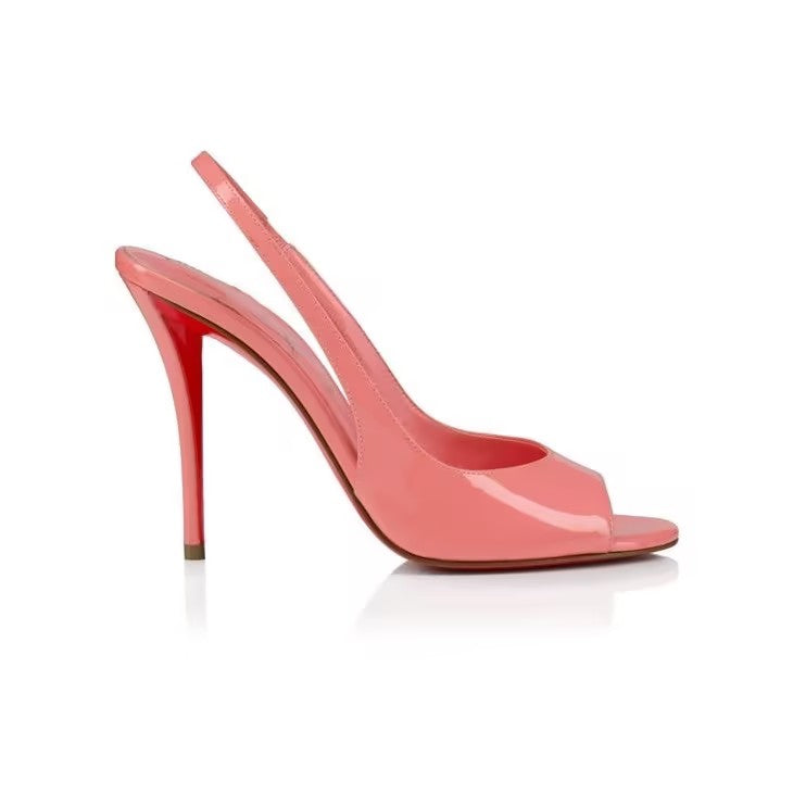 Paint-Finish Open-Toe Heels