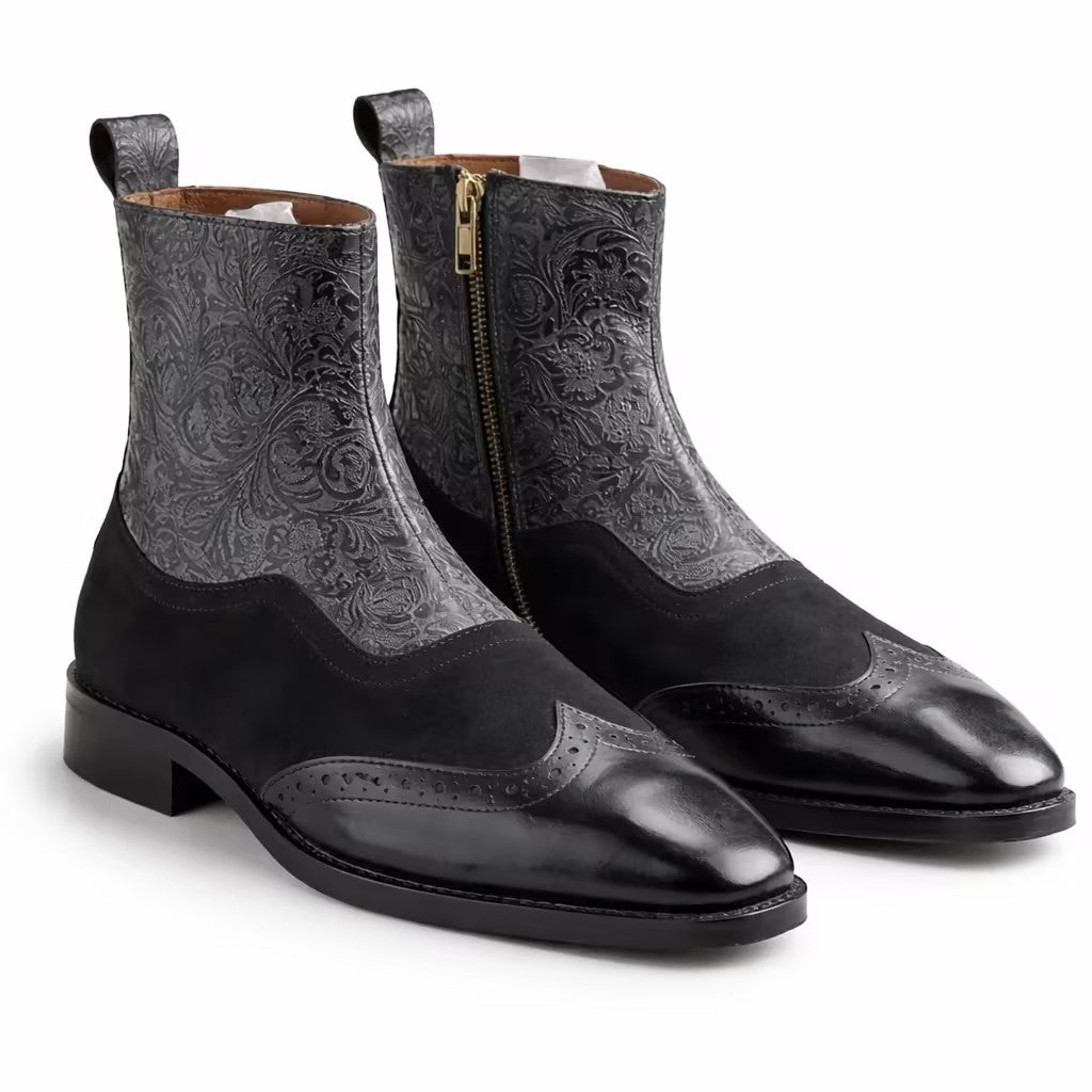 Suede Patchwork Embroidered Chelsea Boots