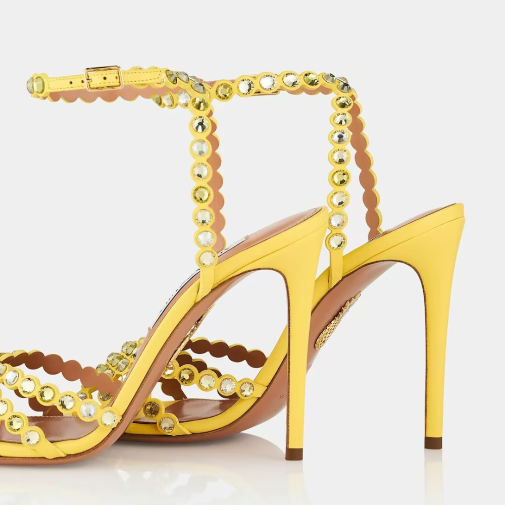 Gold Rhinestone-Embellished High Heels