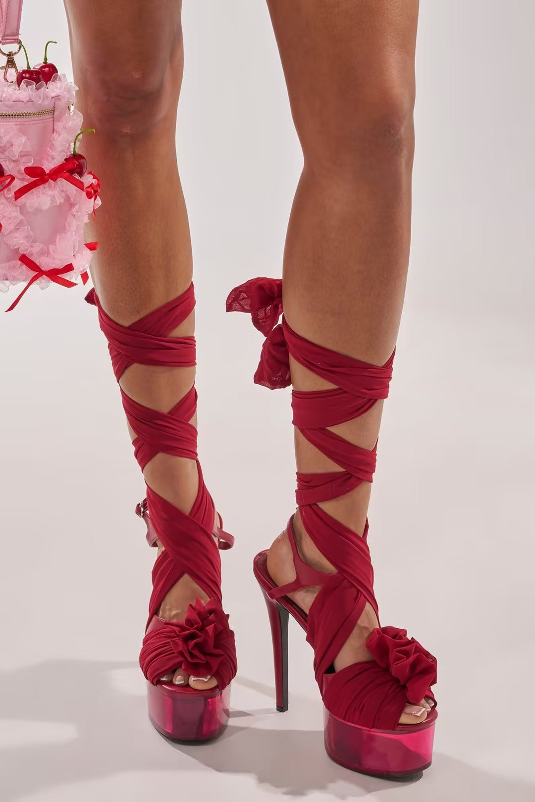 RED PLATFORM TIE SANDAL