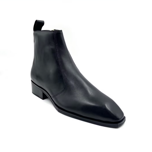 Black Square-Toe Zipper Chelsea Boots