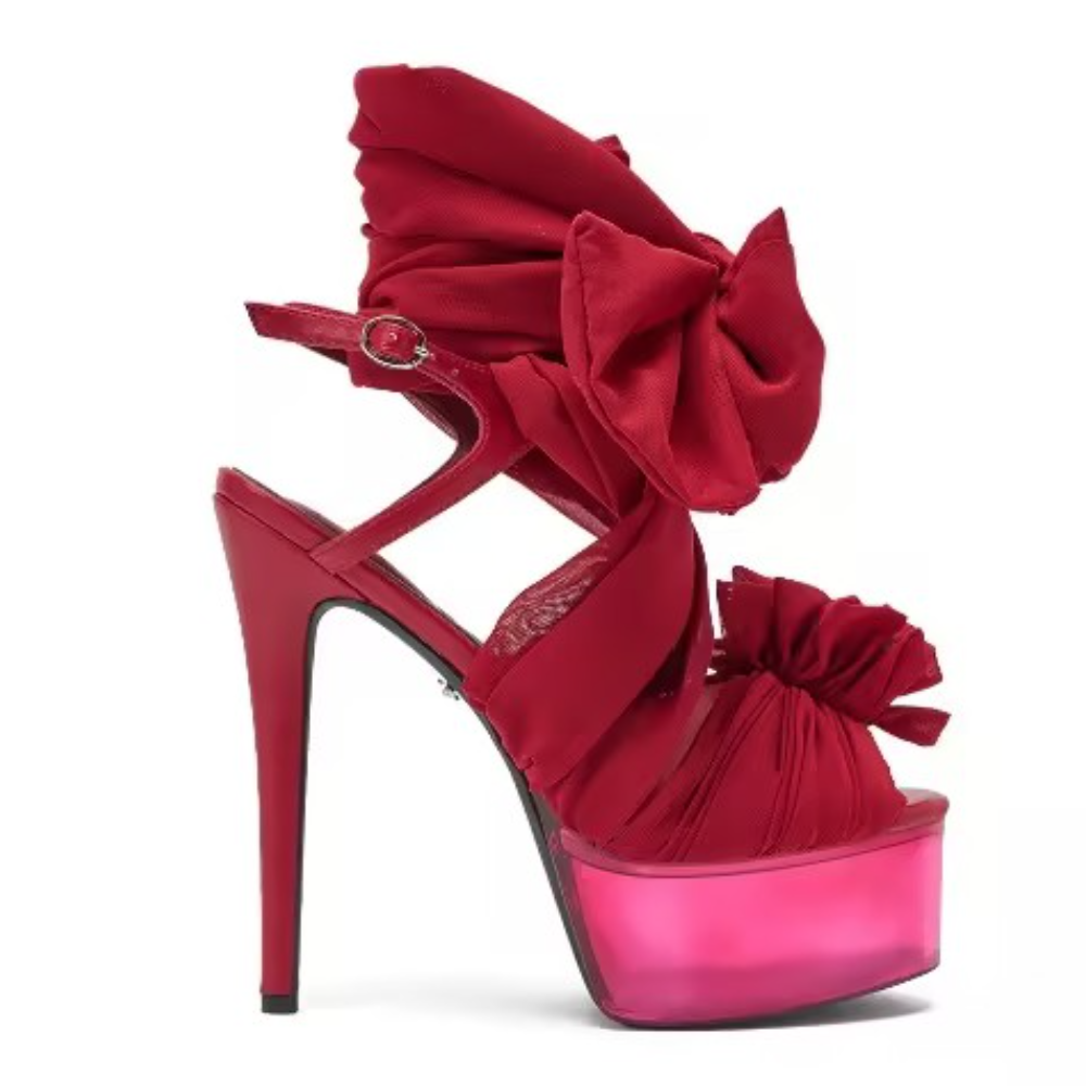 RED PLATFORM TIE SANDAL