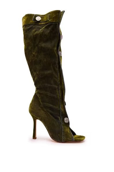 Women's Kazuki Olive Velvet Denim Stiletto Boots