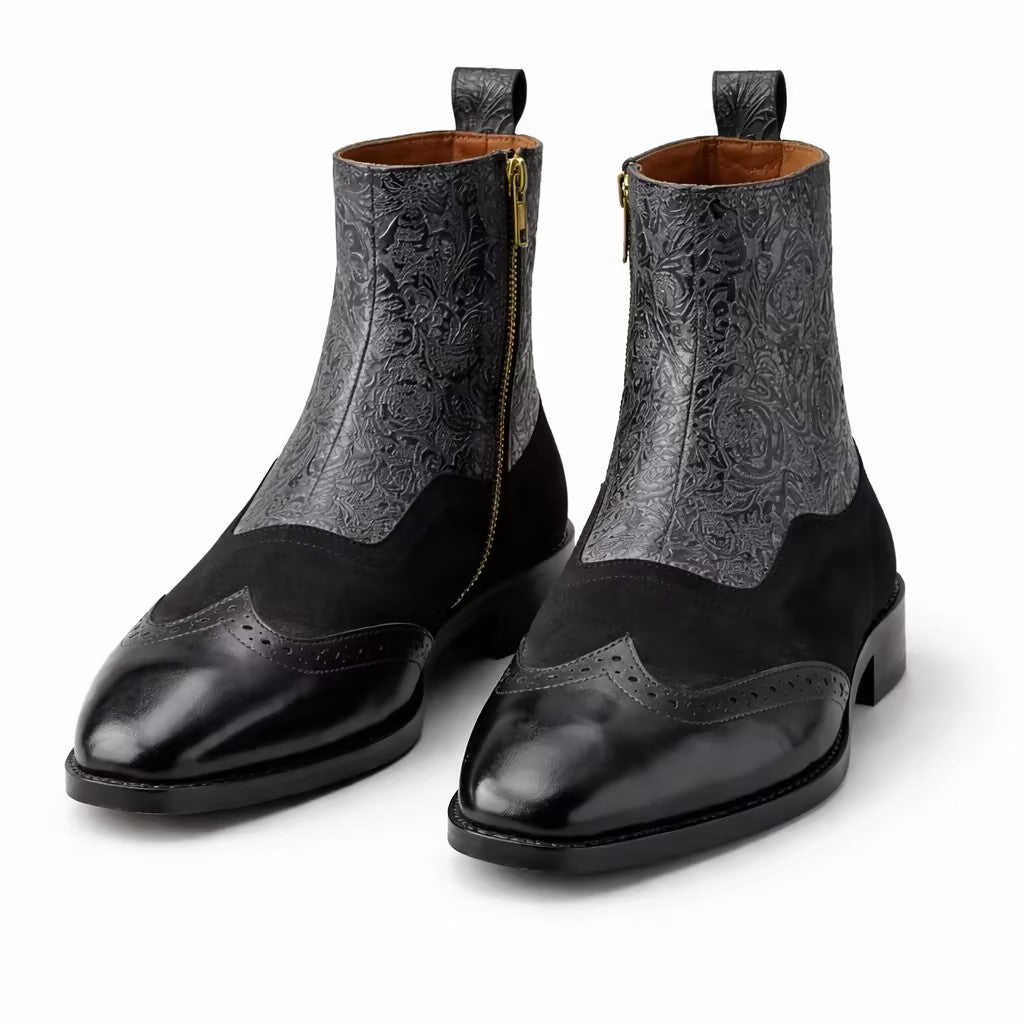Suede Patchwork Embroidered Chelsea Boots