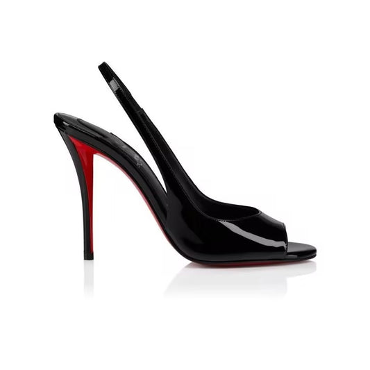 Paint-Finish Open-Toe Heels