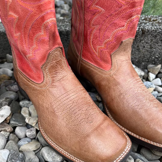 Tan leather Square-Toed Cowboy Boots