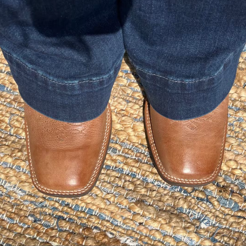 Tan leather Square-Toed Cowboy Boots