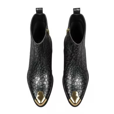 Gold-Tipped Alligator Leather Chelsea Boots