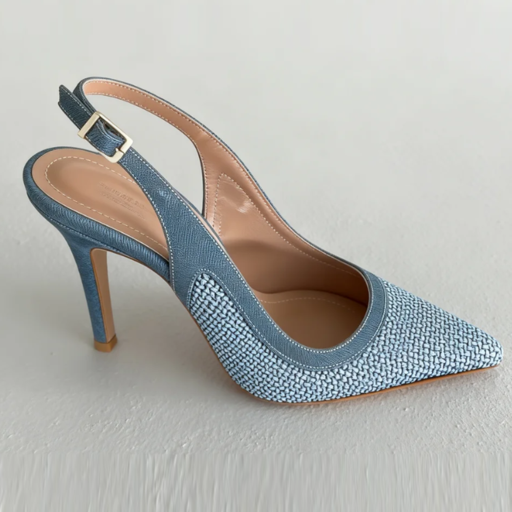 Blue Woven Denim Heels