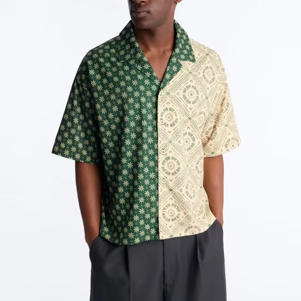 Green Printed Patchwork Hawaiian Shirt