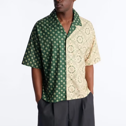 Green Printed Patchwork Hawaiian Shirt