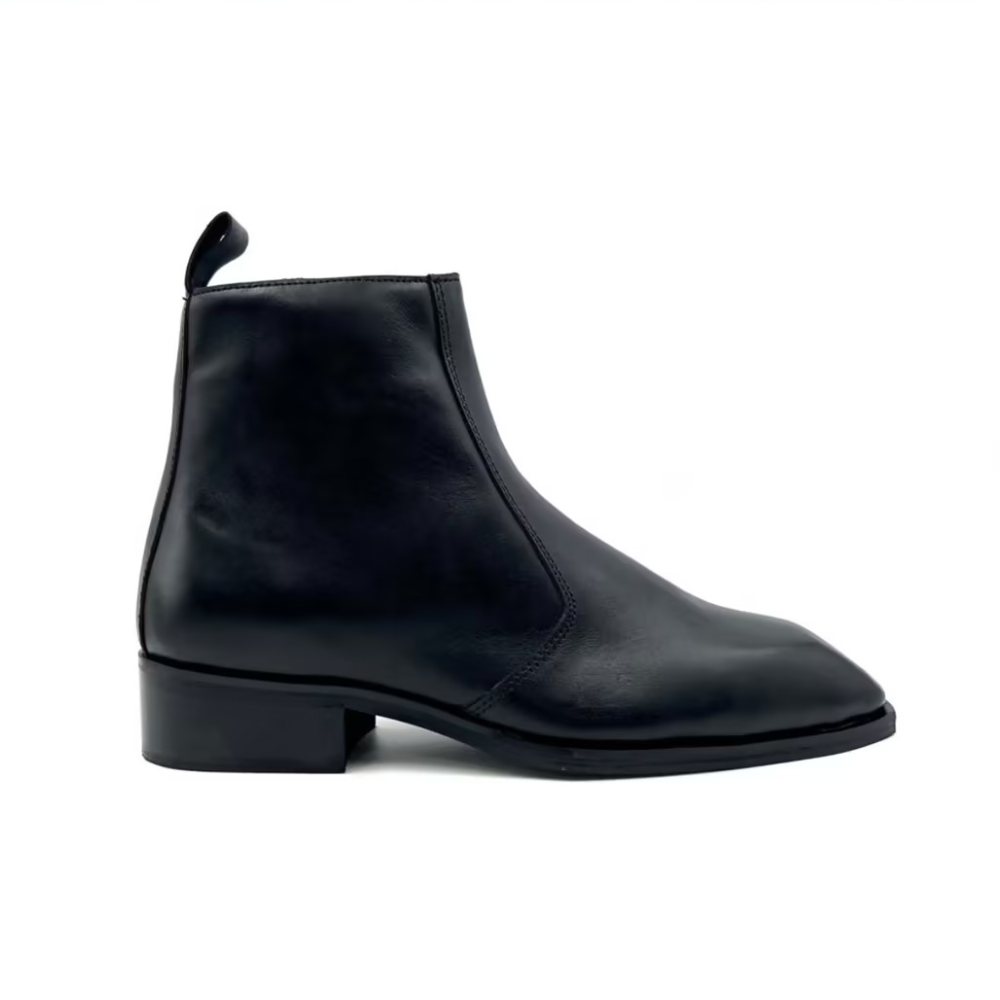 Black Square-Toe Zipper Chelsea Boots
