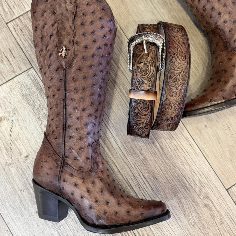 Women's Ostrich Leather Pointed-Toe Boots