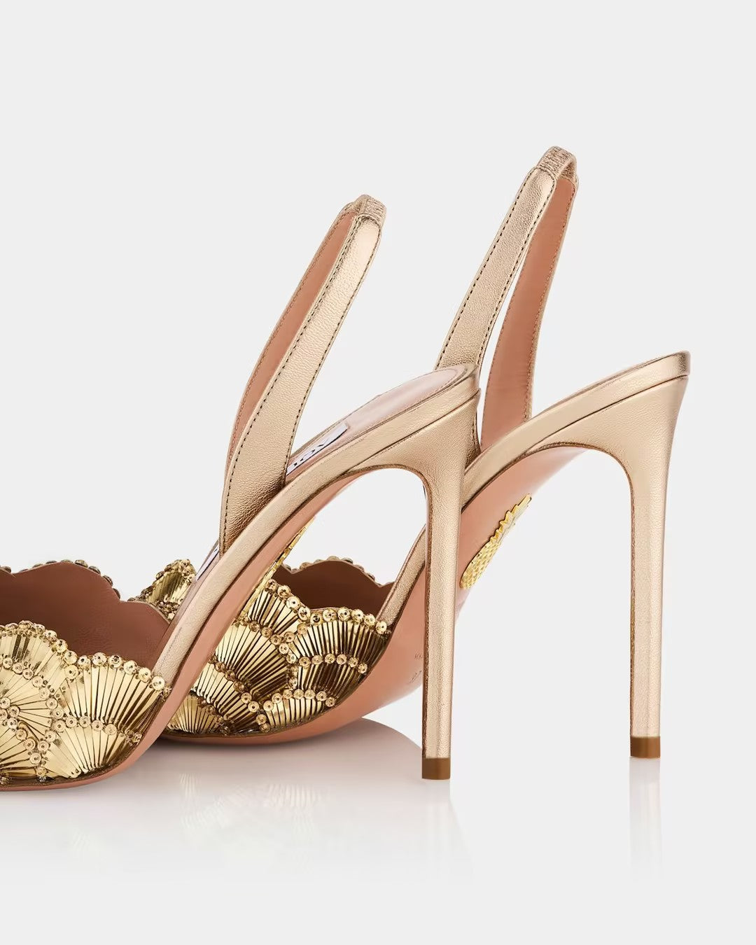 Gold Shell-Patterned High-Heeled Sandals