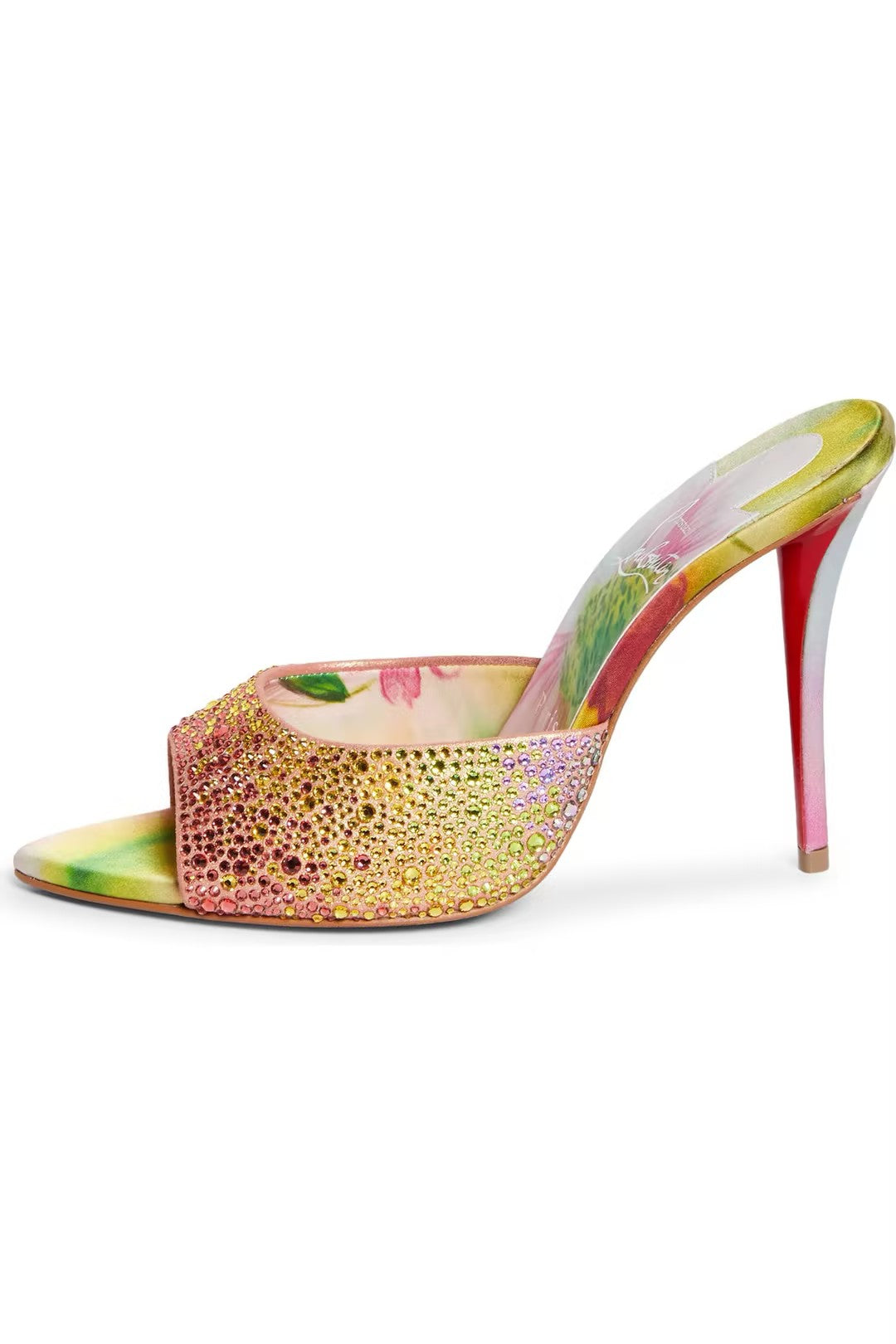 Crystal-Embellished Floral Mule Sandals