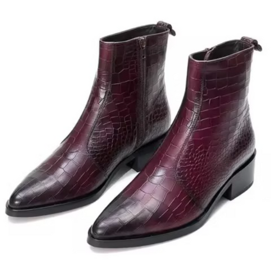Burgundy Gradient Crocodile Leather Chelsea Boots