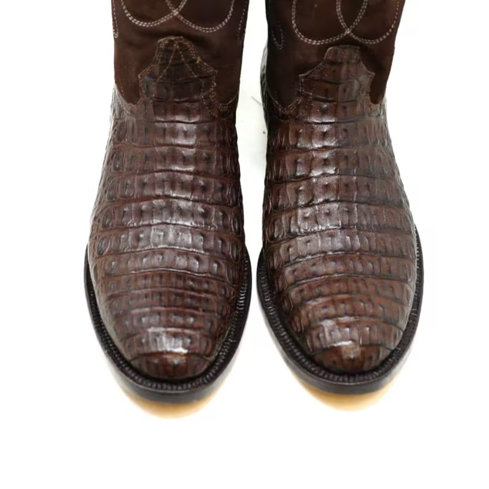 Brown Crocodile-Print Cowboy Boots