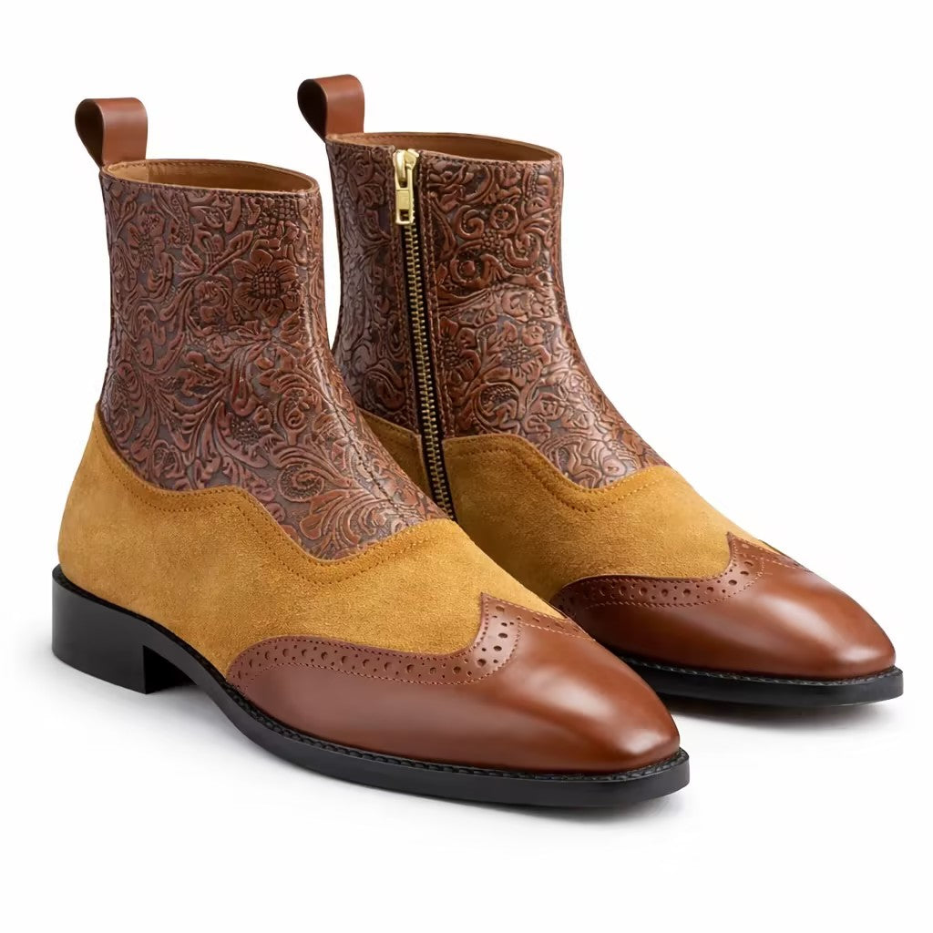 Suede Patchwork Embroidered Chelsea Boots