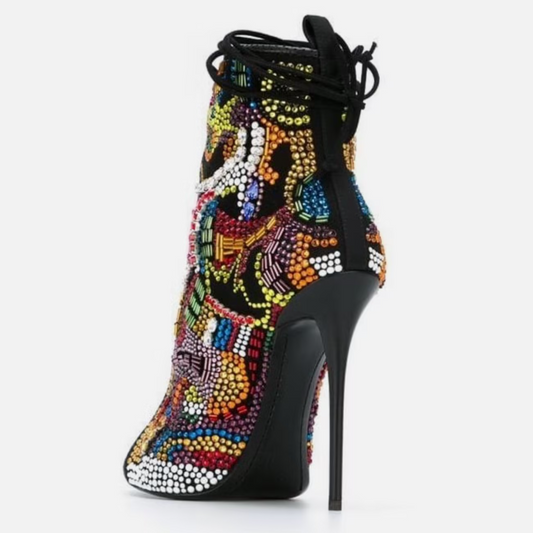 Colorful Rhinestone High-Heeled Sandals
