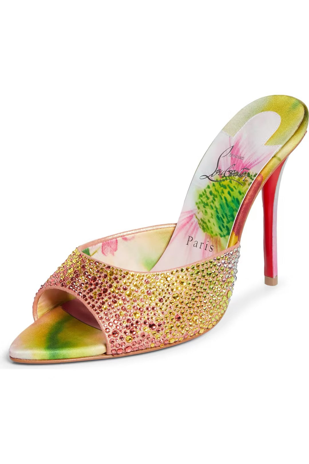 Crystal-Embellished Floral Mule Sandals