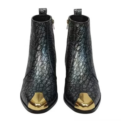 Gold-Tipped Alligator Leather Chelsea Boots