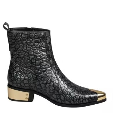 Gold-Tipped Alligator Leather Chelsea Boots
