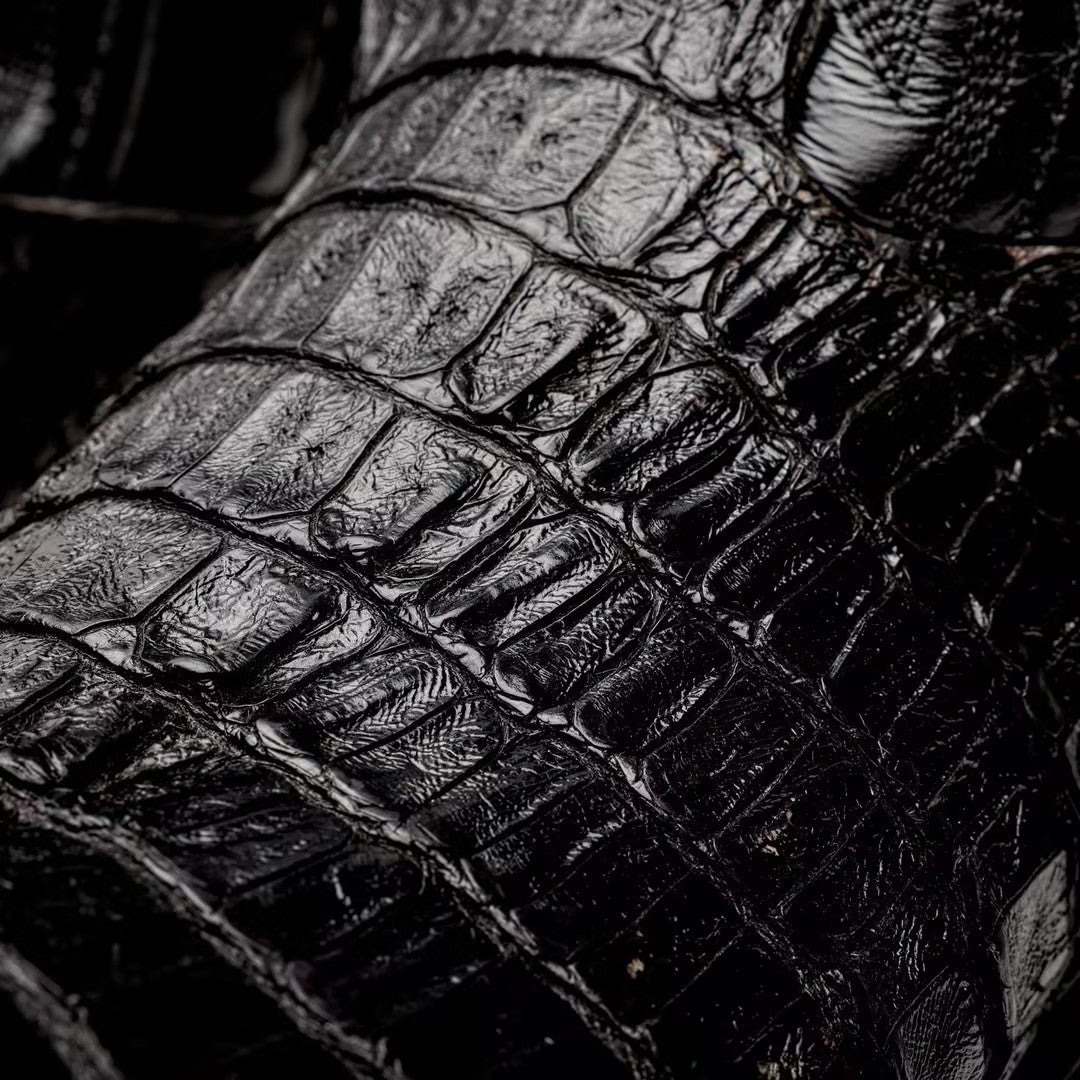Black GENUINE Caiman Tail Boots - French Toe
