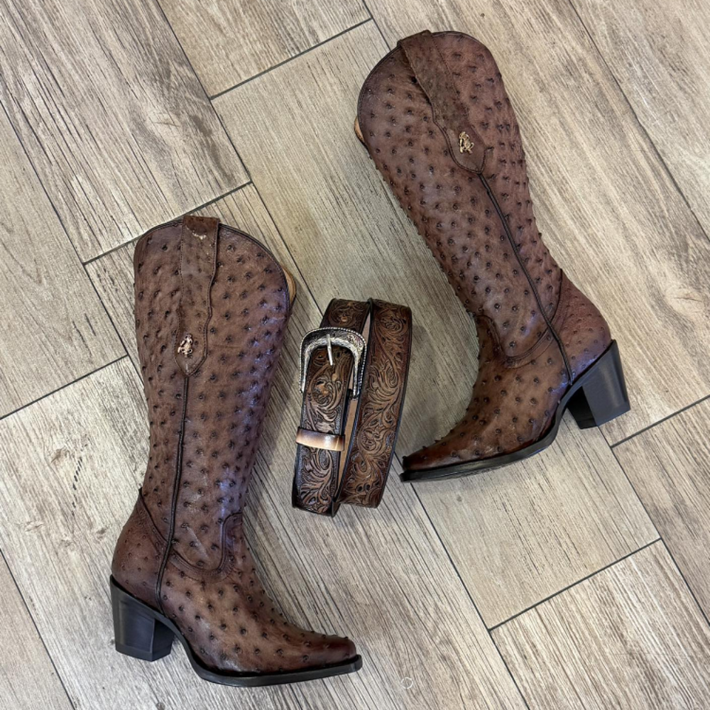 Women's Ostrich Leather Pointed-Toe Boots