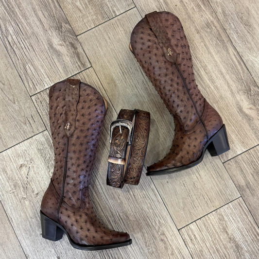Women's Ostrich Leather Pointed-Toe Boots