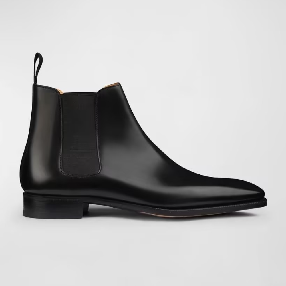 Squared-Toe Chelsea Boots with Blue Soles