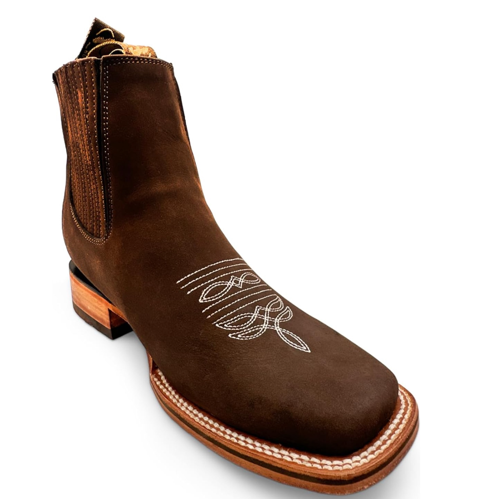 Men's Genuine Leather Square Toe Short Ankle Rodeo Cowboy Boot