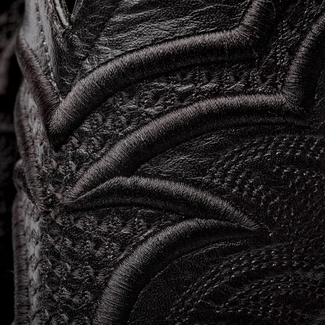Black Caiman Neck Leather Boots - Square Toe