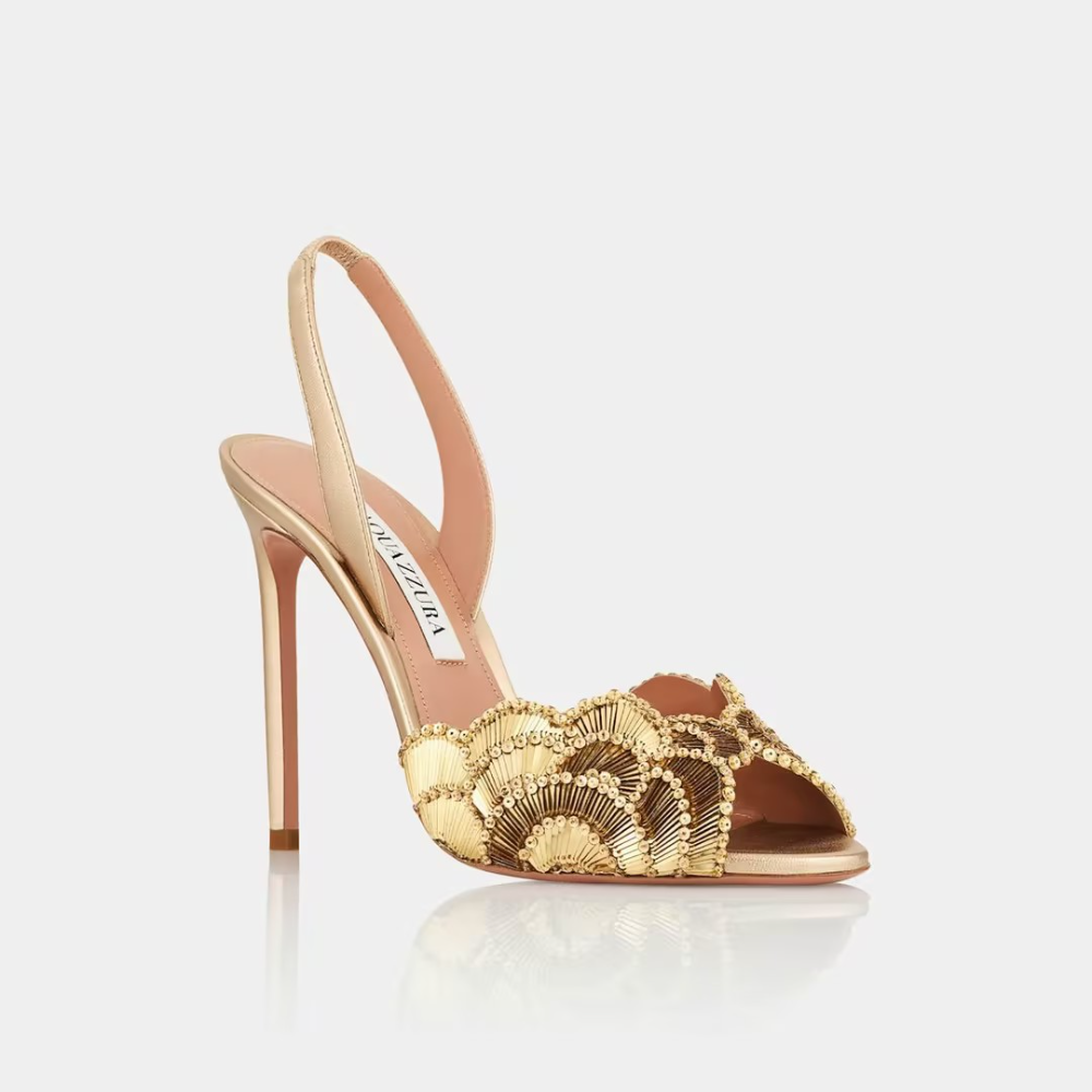Gold Shell-Patterned High-Heeled Sandals