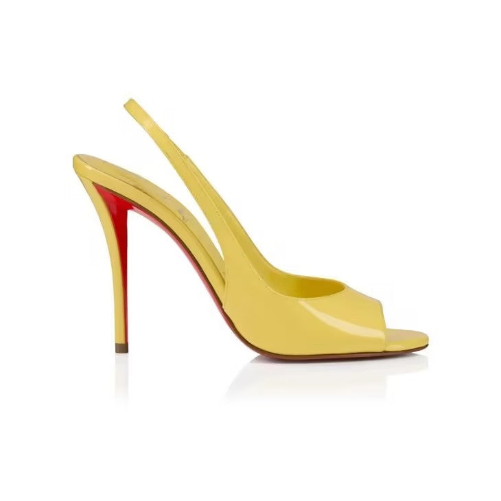 Paint-Finish Open-Toe Heels