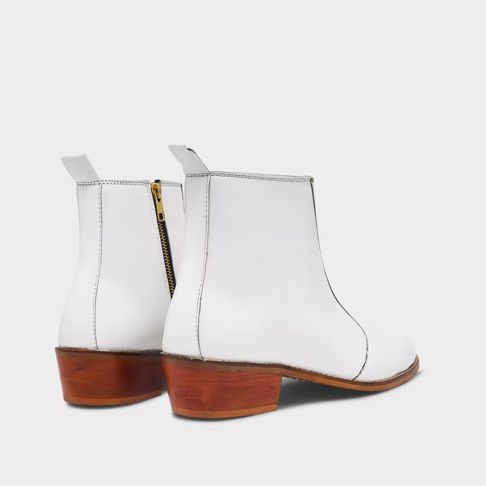 White Leather Chelsea Boots with Wooden Soles