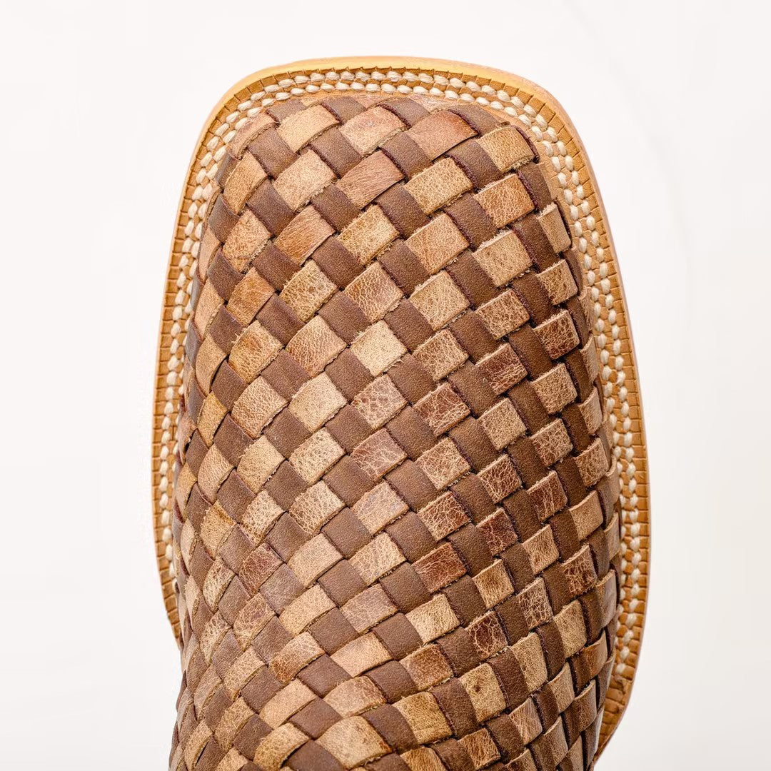 Tan Basketweave Boots -Square Toe