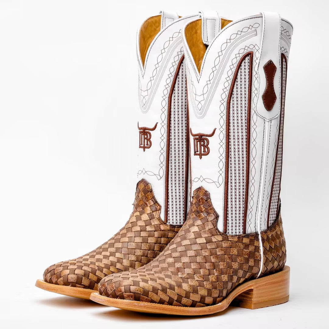 Tan Basketweave Boots -Square Toe