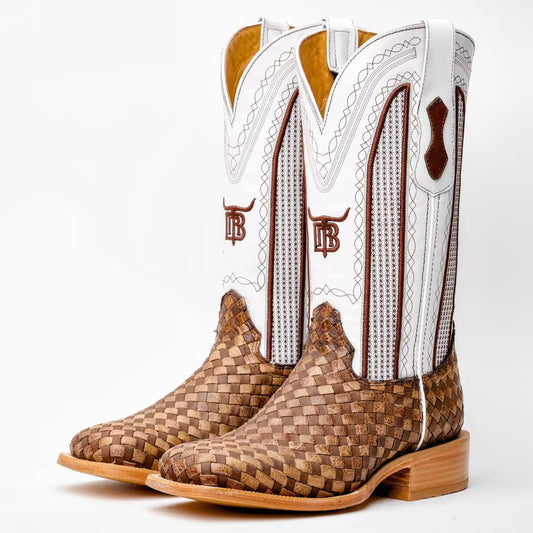Tan Basketweave Boots -Square Toe