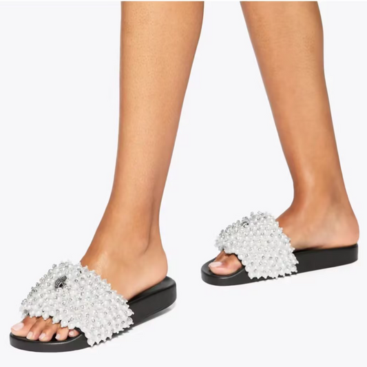 Pearl-embellished Flat Slippers